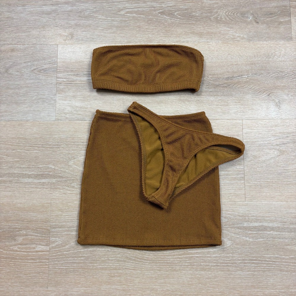 Good American 3pc Crinkle Swim Set Bandeau Bikini & Mini Skirt Women's‎